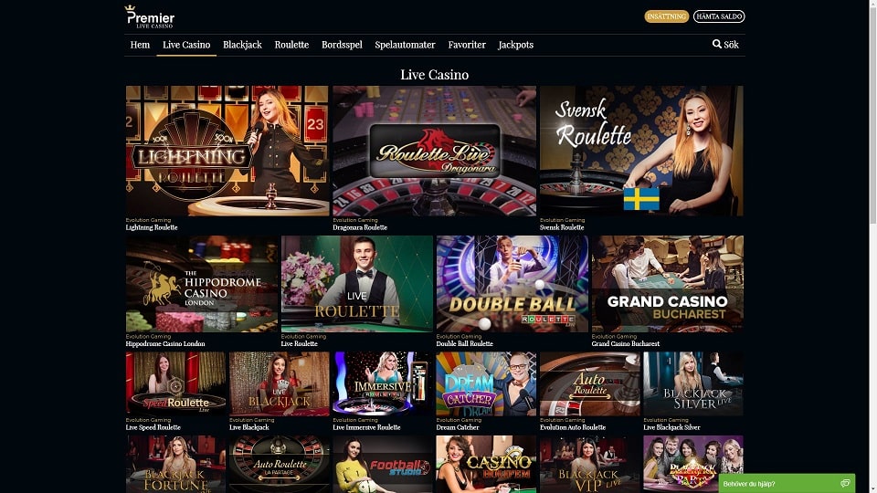 premier live casino lobby